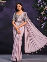 Light Lavender Pure Crepe Georgette Ready To Wear Saree